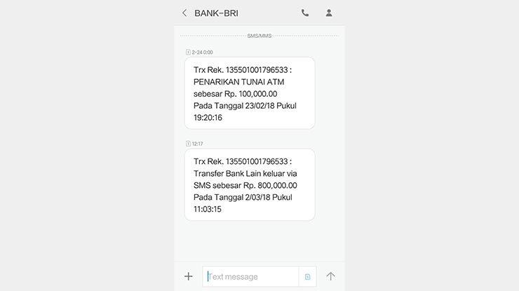 Bukti Transfer BRI SMS Banking