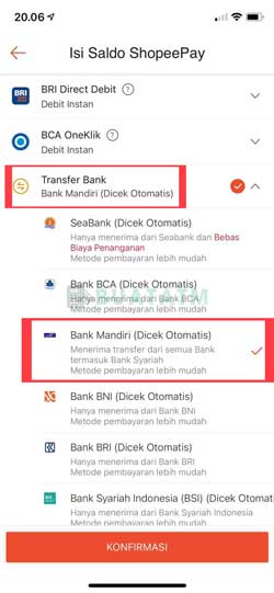 Pilih Transfer Bank