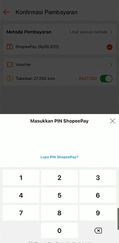 Input PIN Shopee untuk Melanjutkan Membayar Koin Shopee